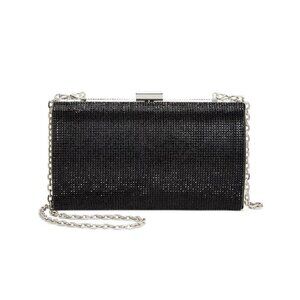 INC Ranndi embellished crystal women's clutch minaudiere evening bag - BLACK
